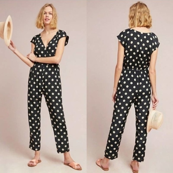 ANTHRO COREY LYNN CALTER Black White Polka Dot Jumpsuit, Size XS - Picture 1 of 11